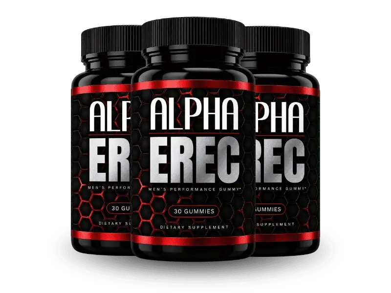 Three Alpha Erec bottles of men's performance gummies