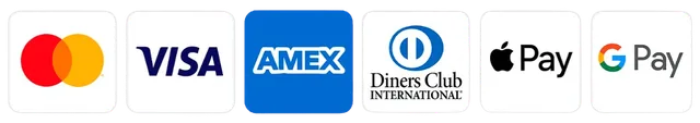 Accepted cards: Mastercard, Visa, American Express, Diners Club, Apple Pay and Google Pay